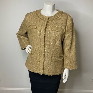 Michael Kors Gold Sequined Fringe Tweed Blazer sz 20W